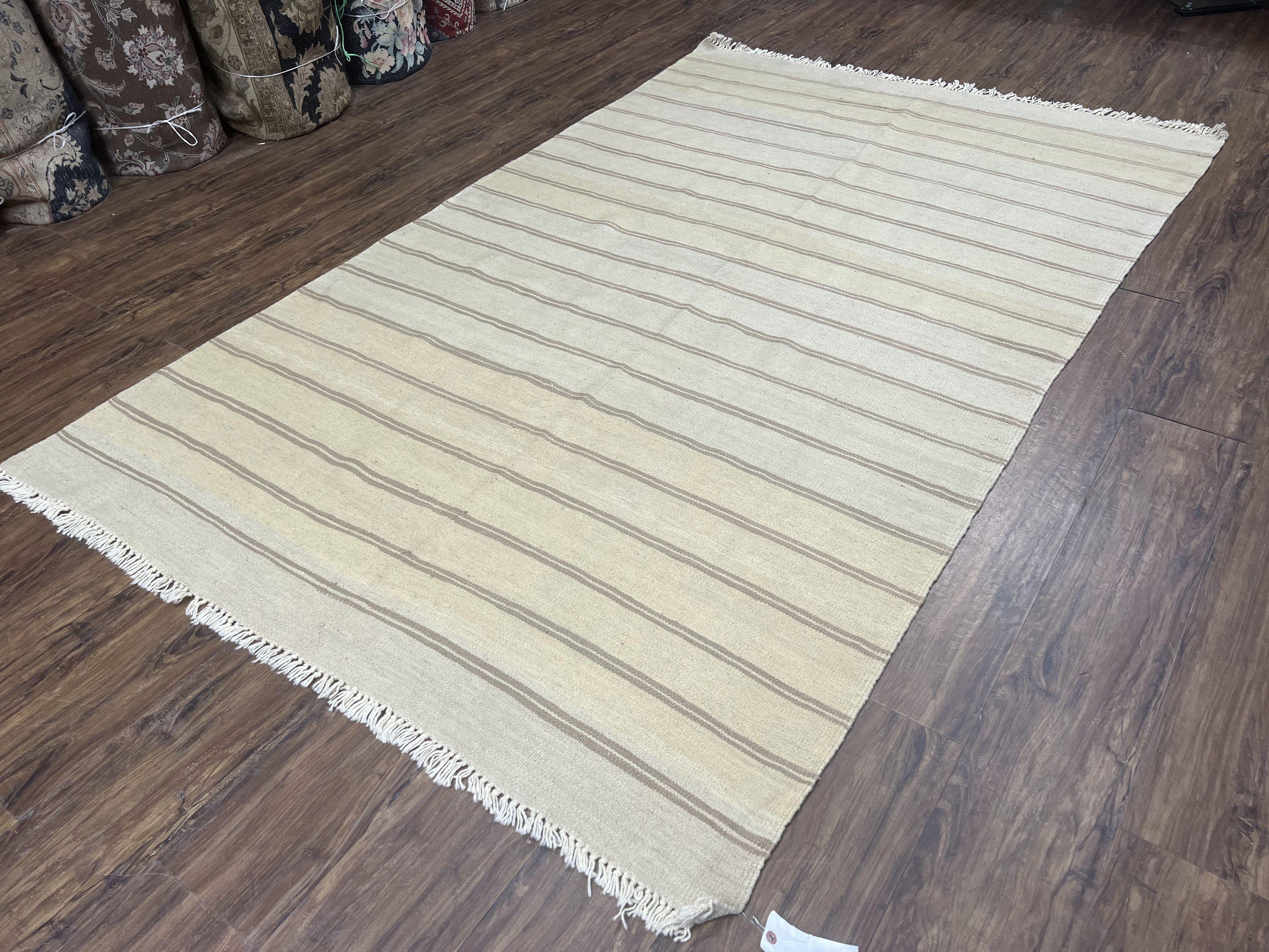 New Turkish Kilim Rug 5x8 Flatweave Carpet, Bohemian Rug, Contemporary Rug, Hand Woven, Wool Area Rug, Gray and Taupe, Striped Pattern