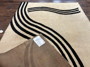 Modern Rug 6x9, Cream and Black, Abstract Pattern