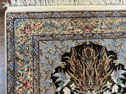 Wonderful Persian Isfahan Rug 3.7 x 5, Kork Wool on Silk Foundation, Very Fine 460 KPSI, Tree of Life Persian Vase Design Animal Pictorials Peacocks