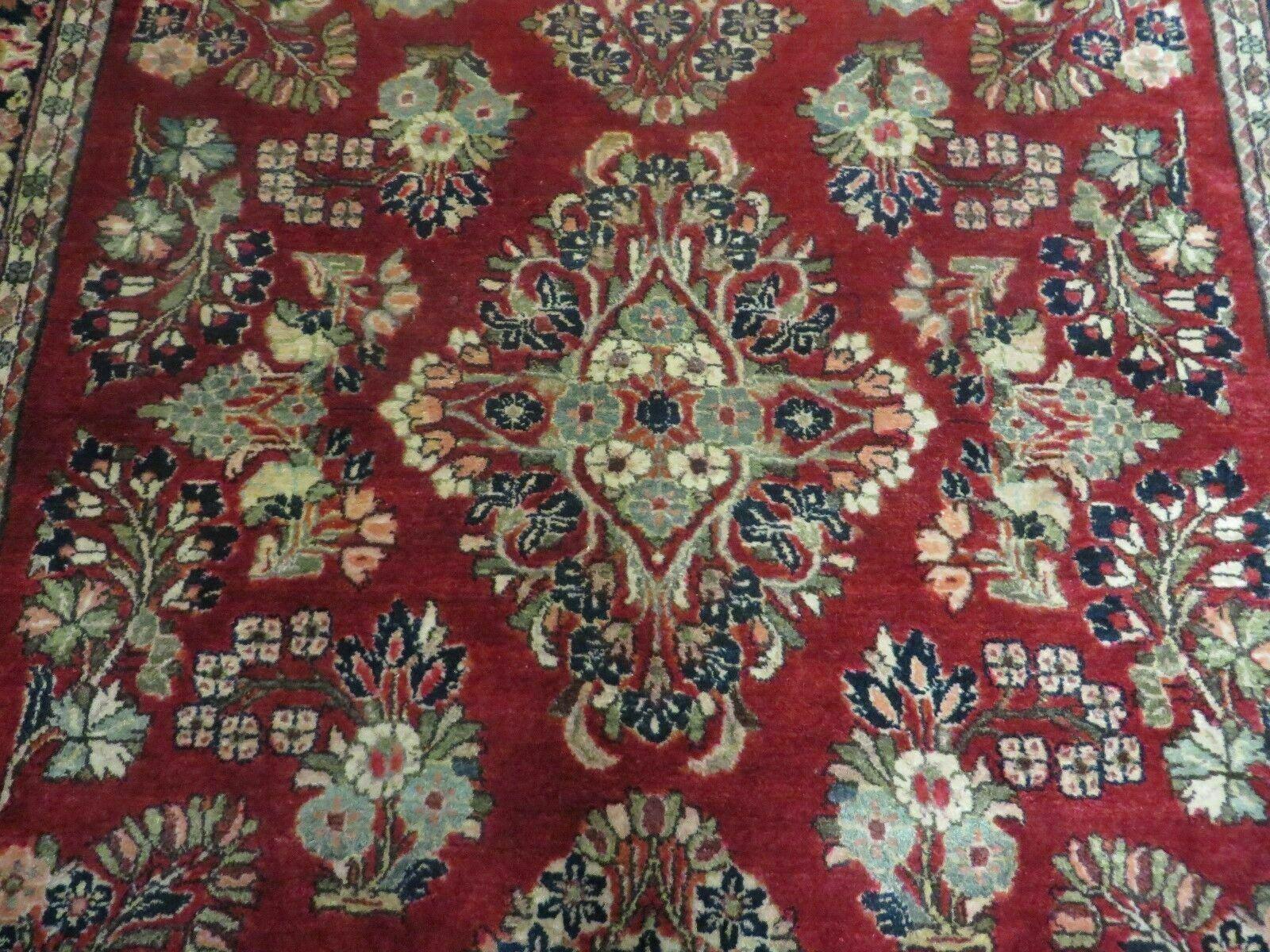 Red Persian Sarouk Rug 3x5, Antique Persian Carpet 1920s, Hand Knotted, Floral, Wool, Oriental Rug, Handmade Rug