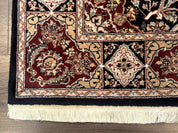 Pak Persian Rug 4x6, Black and Burgundy, Floral Allover, Wool and Silk