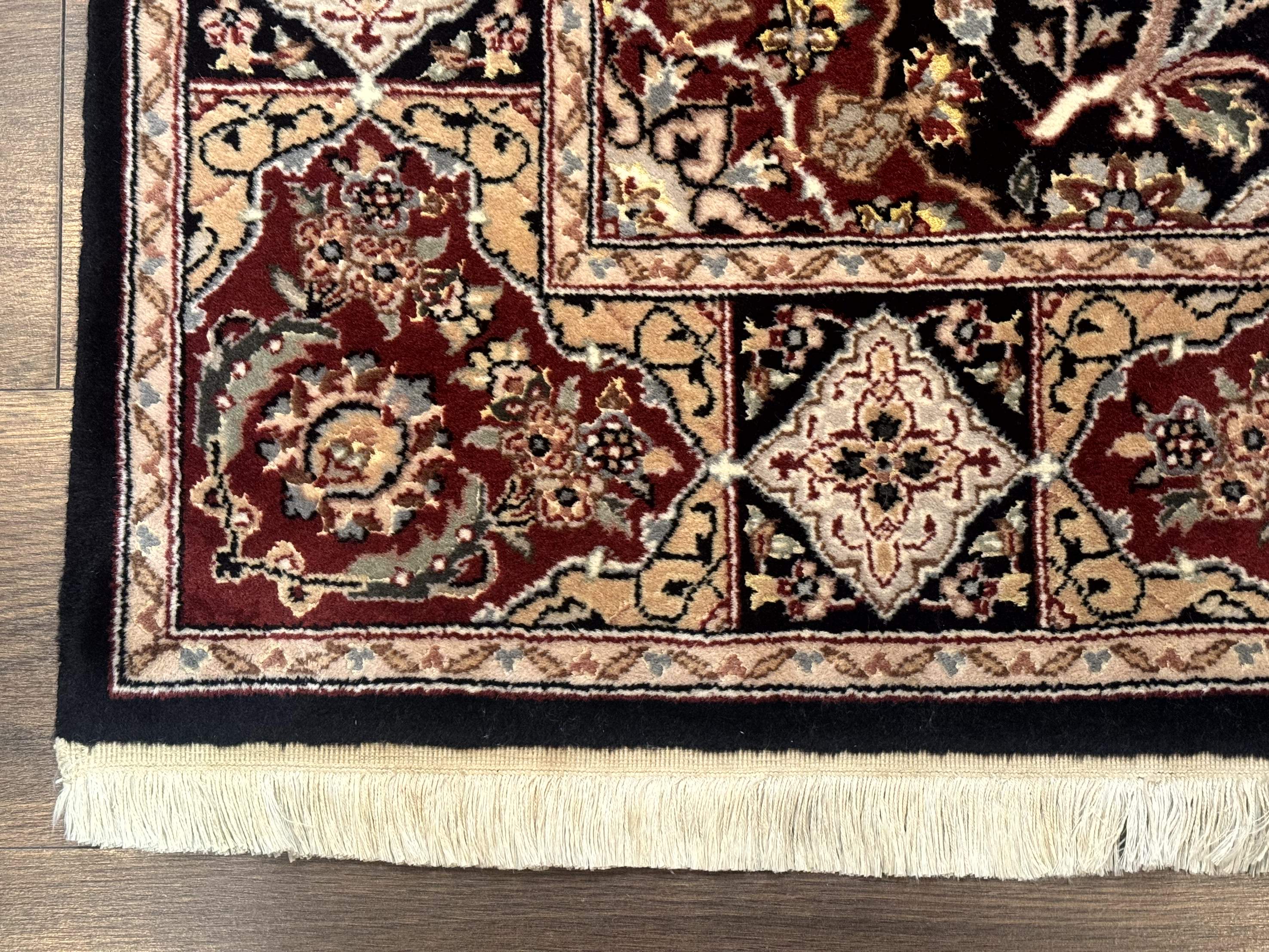 Pak Persian Rug 4x6, Black and Burgundy, Floral Allover, Wool and Silk