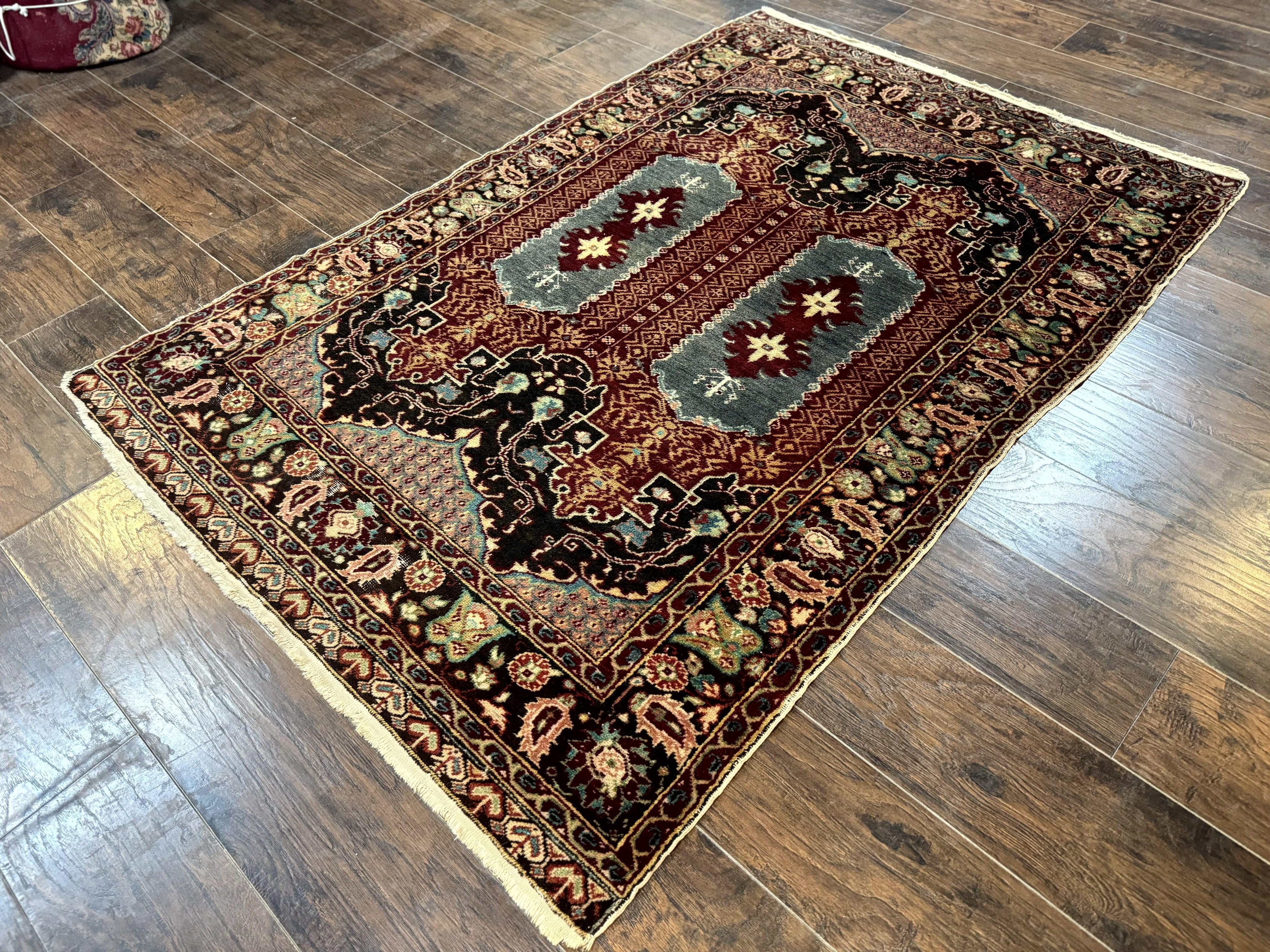Antique Turkish Rug 4x6, Unique Rare Carpet