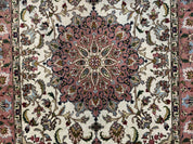 Fine Persian Tabriz Rug 3x5, Floral Medallion, 340 KPSI, Ivory Salmon
