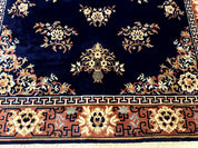 Chinese Wool Rug 8x11, Navy Blue and Terracotta, Floral, Couristan Belgium Power Loomed Carpet
