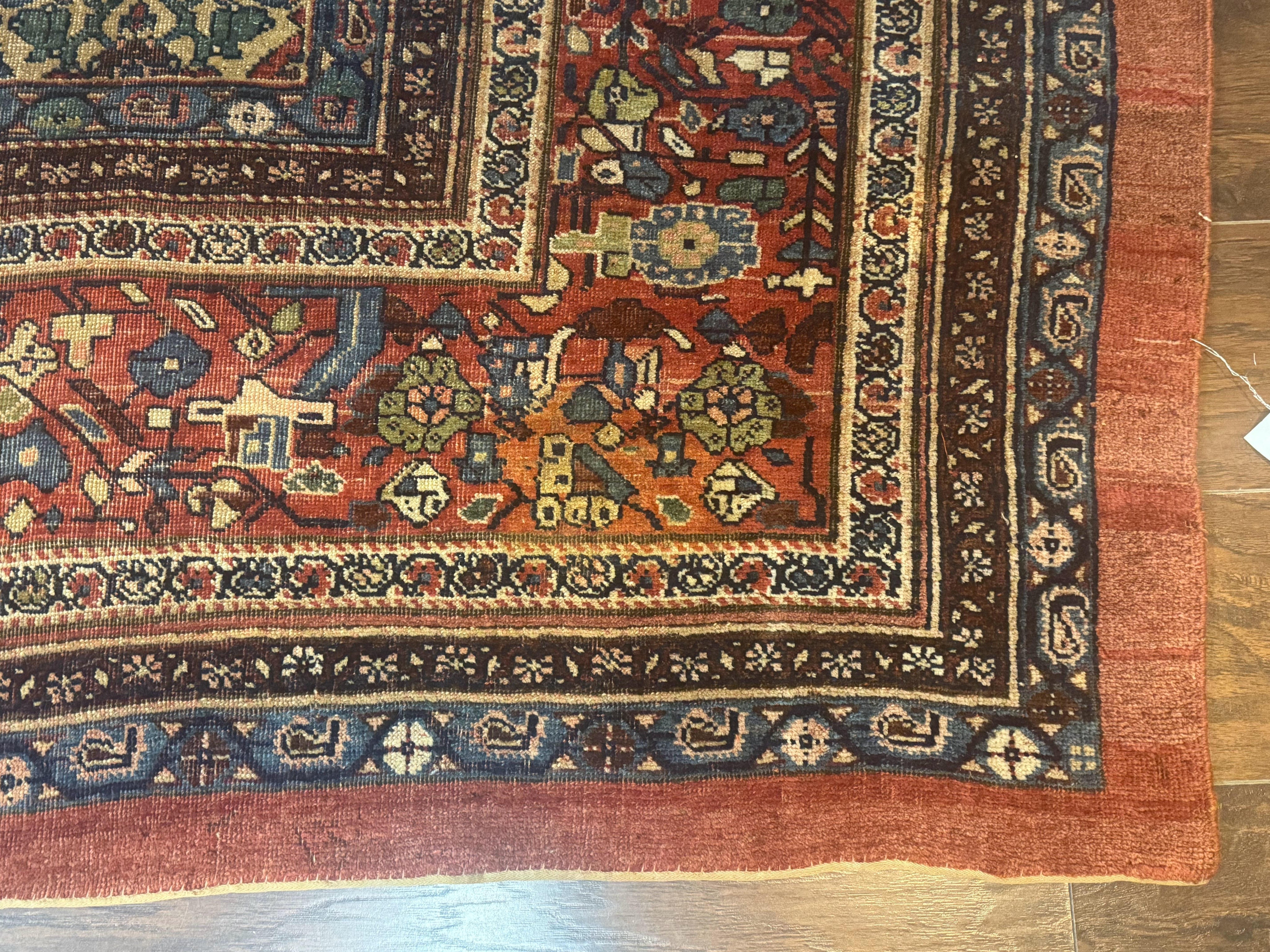 Antique Persian Bidjar Rug 8x15 – Navy Blue, Herati Pattern, Early 20th Century