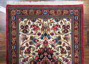 Wonderful Persian Qum Runner Rug 2.8 x 10 ft, Floral Medallions with Bird Motifs, Hand Knotted Wool Fine Oriental 10ft Hallway Runner, Cream Red
