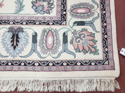 Ivory & Teal Indo Persian Area Rug 9x12, Wool Hand-Knotted Oriental Carpet, 9 x 12 Soft Traditional Living Room Rug, Dining Room Rug