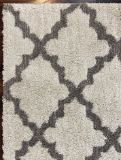 Modern Shag Rug, Ivory and Gray, Diamond Panel Design, Room Sized Area Rug