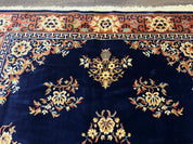 Chinese Wool Rug 8x11, Navy Blue and Terracotta, Floral, Couristan Belgium Power Loomed Carpet