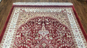 Silk Carpet 4x6 Dark Red & Cream, Tree of Life Rug, Animal Motifs, Birds Deer Rabbits, All Bamboo Silk, 4 x 6 Silk Area Rug