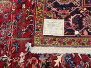 Antique Persian Heriz Rug 8x11, Geometric Tribal Wool Carpet, Brick Red