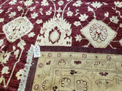 Pakistani Peshawar Rug 10x14, Handmade Chobi Carpet, Maroon & Beige