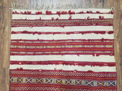 Antique Turkoman Yamud Rug 3x5 ft, 1920s Turkmen Sofreh Table Cover, Bohemian Rug, Tribal Collectible, Striped Rug, Handmade Ivory and Red