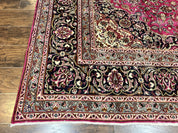 Persian Rug 10x13, Wool Hand Knotted Antique Kashmar Carpet, Raspberry Red & Navy Blue, Floral Medallion, Traditional Oriental Rug 10 x 13
