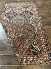 Antique Persian Qashqai Rug 5x8, Persian Tribal Rug, Khamseh Rug