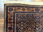 Small Antique Persian Rug 2.7 x 4.7, Handmade Wool Rug, Navy Blue, Balouch Rug, Tribal Rug