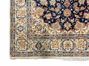 Persian Isfahan Rug 4x5, Navy Blue & Ivory, Wool and Silk Highlights