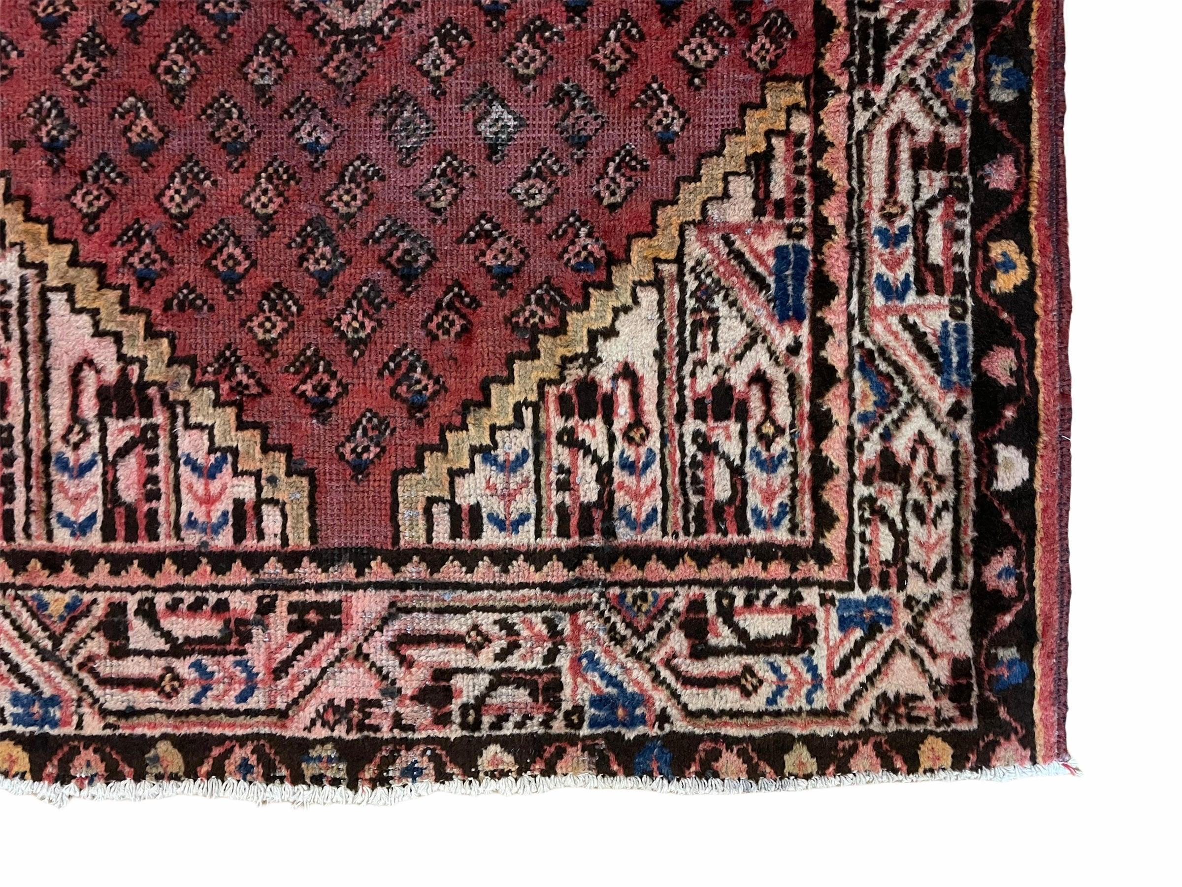 4x6 Antique Rug Handmade Wool Rug Organic Dyes Red Ivory Red Tribal Rug Boho Rug