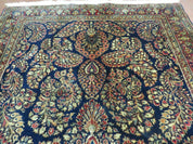 Antique Persian Sarouk Rug 4x6, Hand Knotted 1920s Oriental Carpet 4 x 6 ft, Navy Blue and Red Wool Rug, Handmade Floral Allover Persian Area Rug