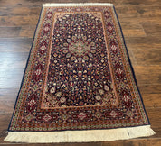 Indo Kashmiri Rug 3x5, Navy Blue, Very Fine 400 KPSI, Pair A