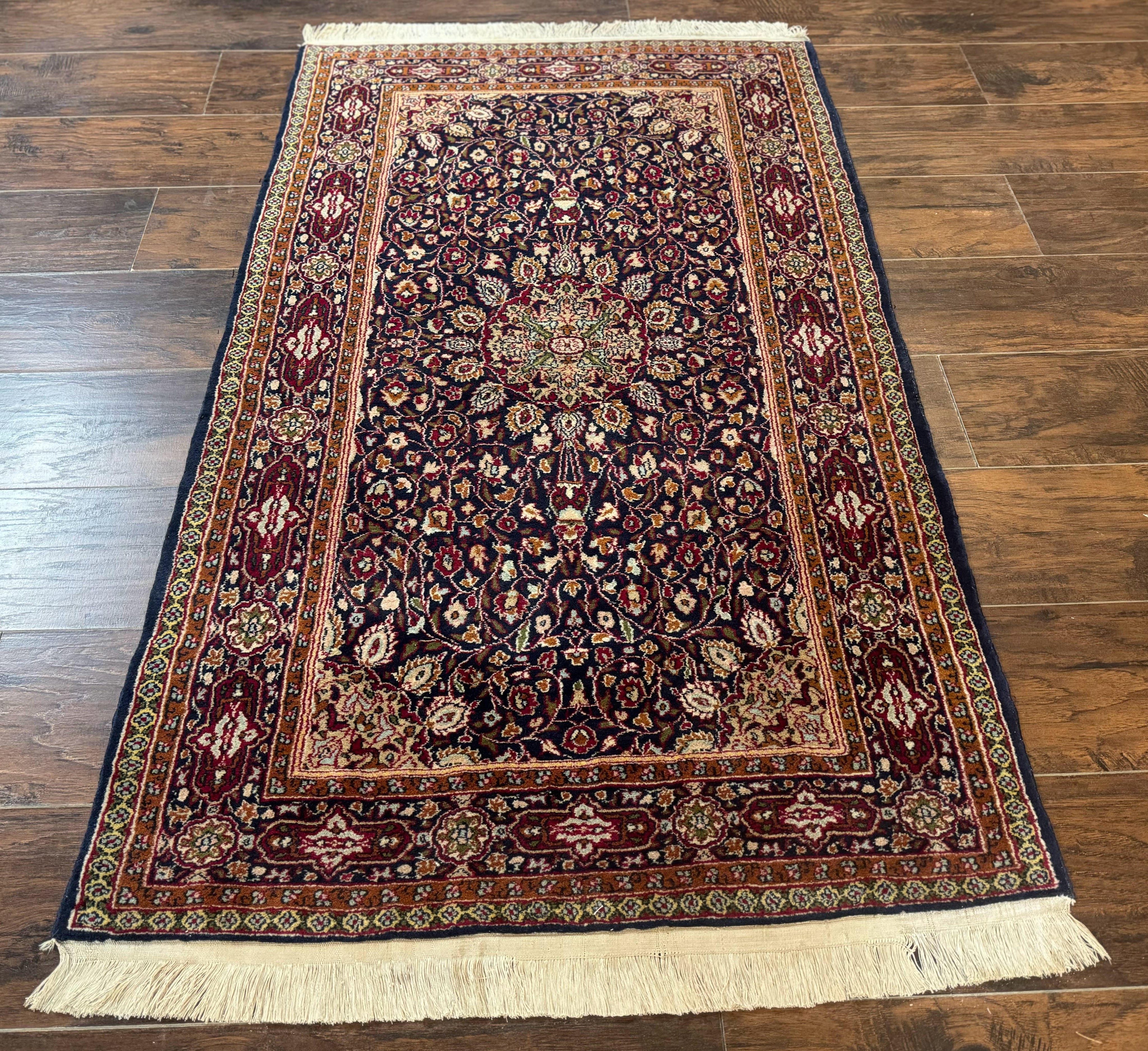 Indo Kashmiri Rug 3x5, Navy Blue, Very Fine 400 KPSI, Pair A