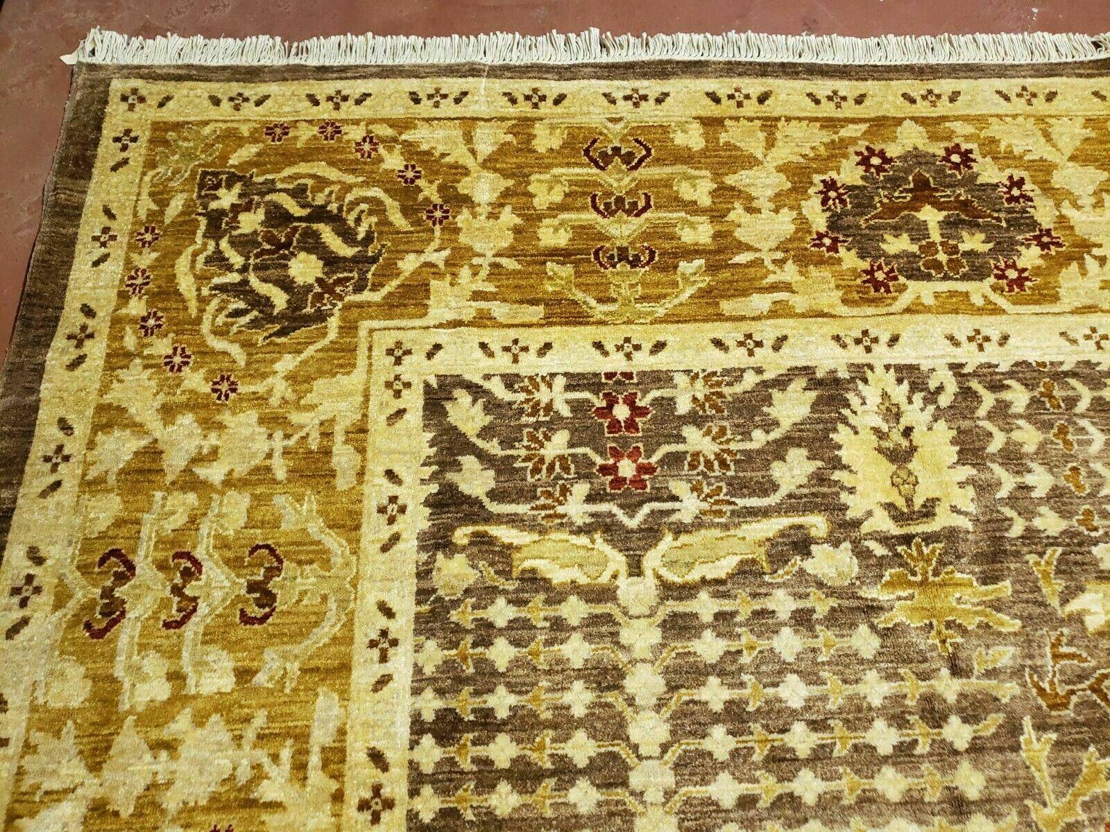 10' X 14' Handmade Pak Peshavar Chobi Agra Wool Carpet Coffee Brown Gold