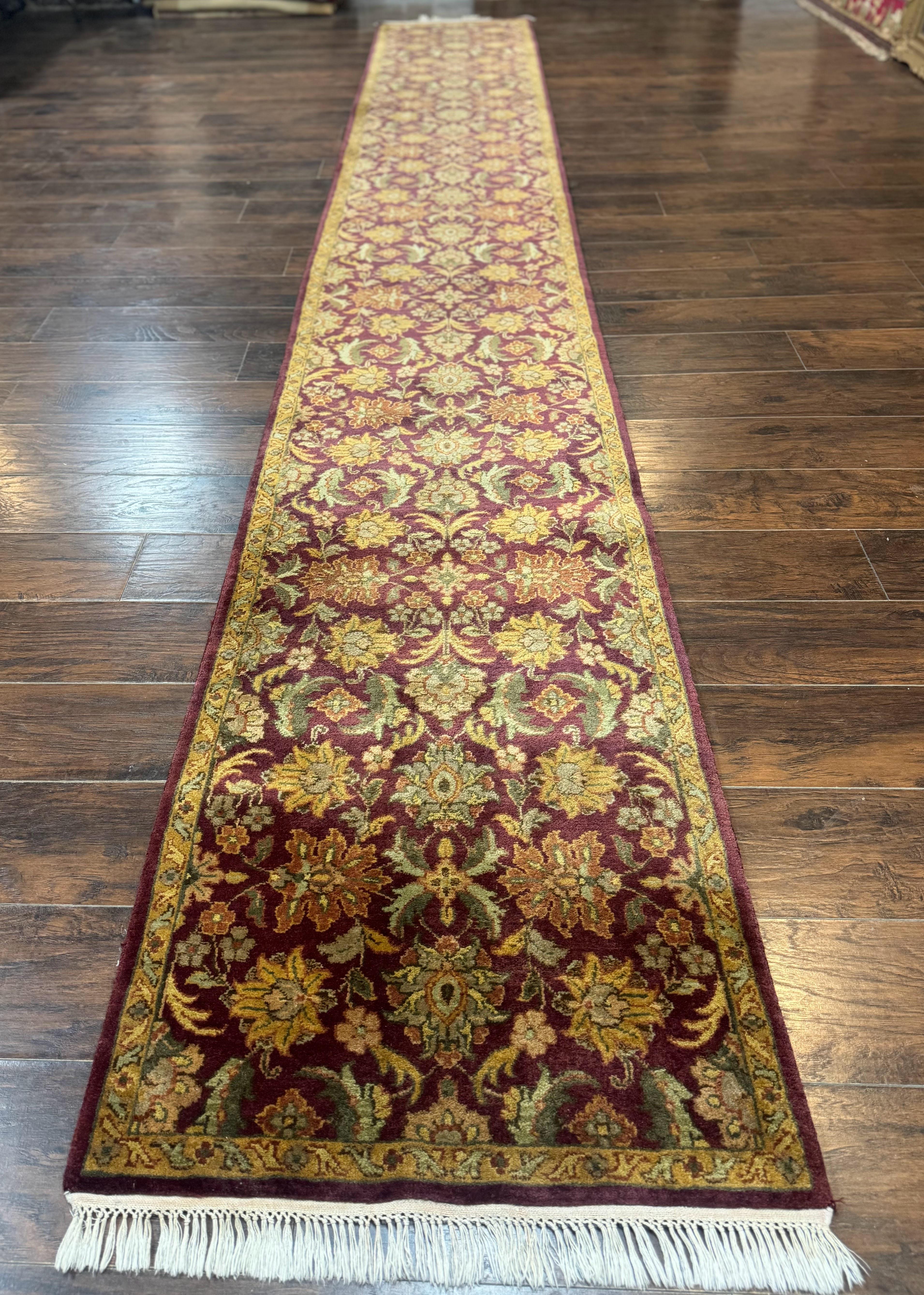 Indian Agra Runner Rug 2.6 x 17.5, Long Runner Rug for Hallway, Floral Handmade