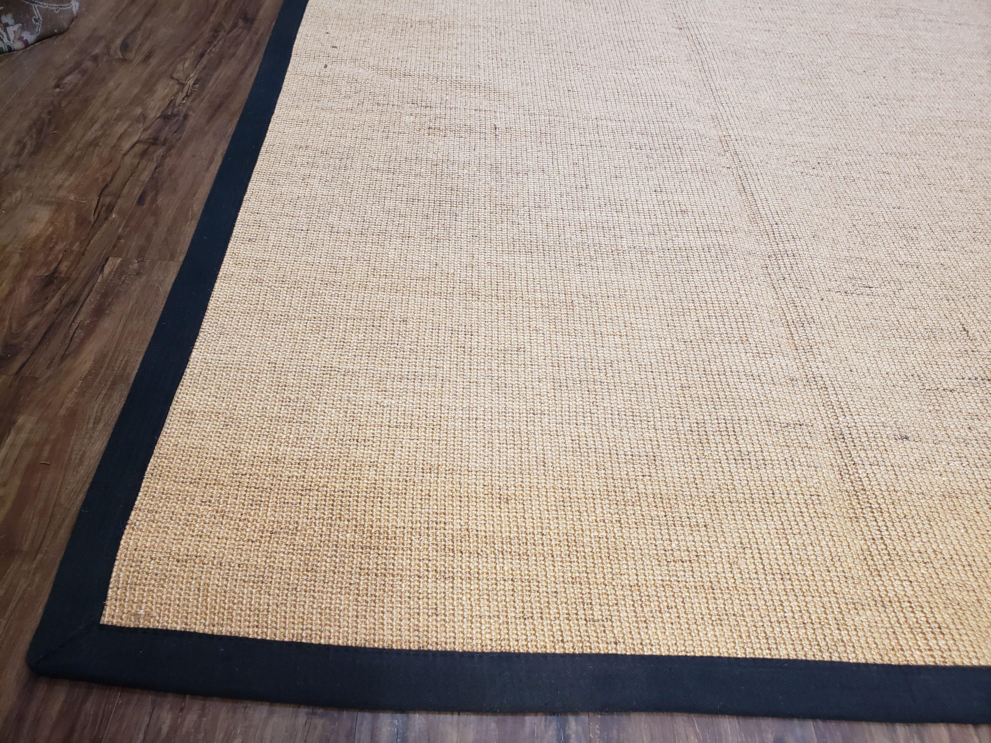 Jute Rug 8x10, Natural Jute Fiber Area Rug, Natural Sisal Area Rug with Black Border, 8x10 Carpet, Solid Jute Rug 8 x 10, Farmhouse Rug