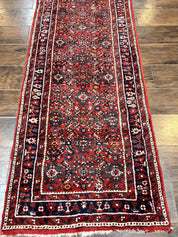 Long Persian Runner Rug 2.9 x 17, Red Handmade Wool Rug for Hallway, Antique Persian Carpet, 17ft Runner, Persian Hamadan Dargazine Rug