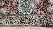 Indian Kashmiri Silk Rug 6x10, Ivory, Floral Medallion
