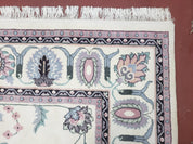 Ivory & Teal Indo Persian Area Rug 9x12, Wool Hand-Knotted Oriental Carpet, 9 x 12 Soft Traditional Living Room Rug, Dining Room Rug