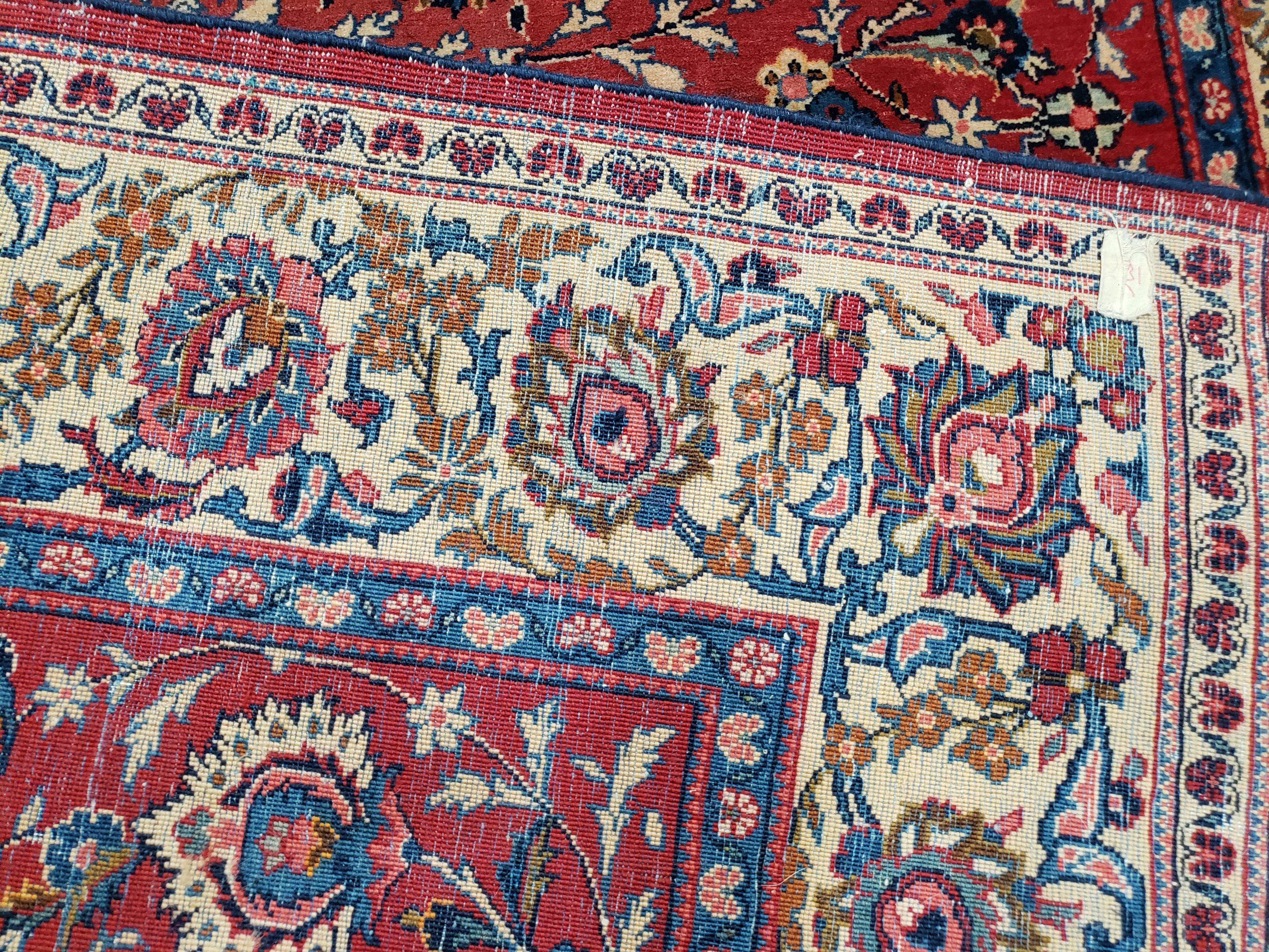 Semi Antique Persian Kashan, Red & Cream, Hand-Knotted, Wool, 4' 8" x 6' 6", Pair A