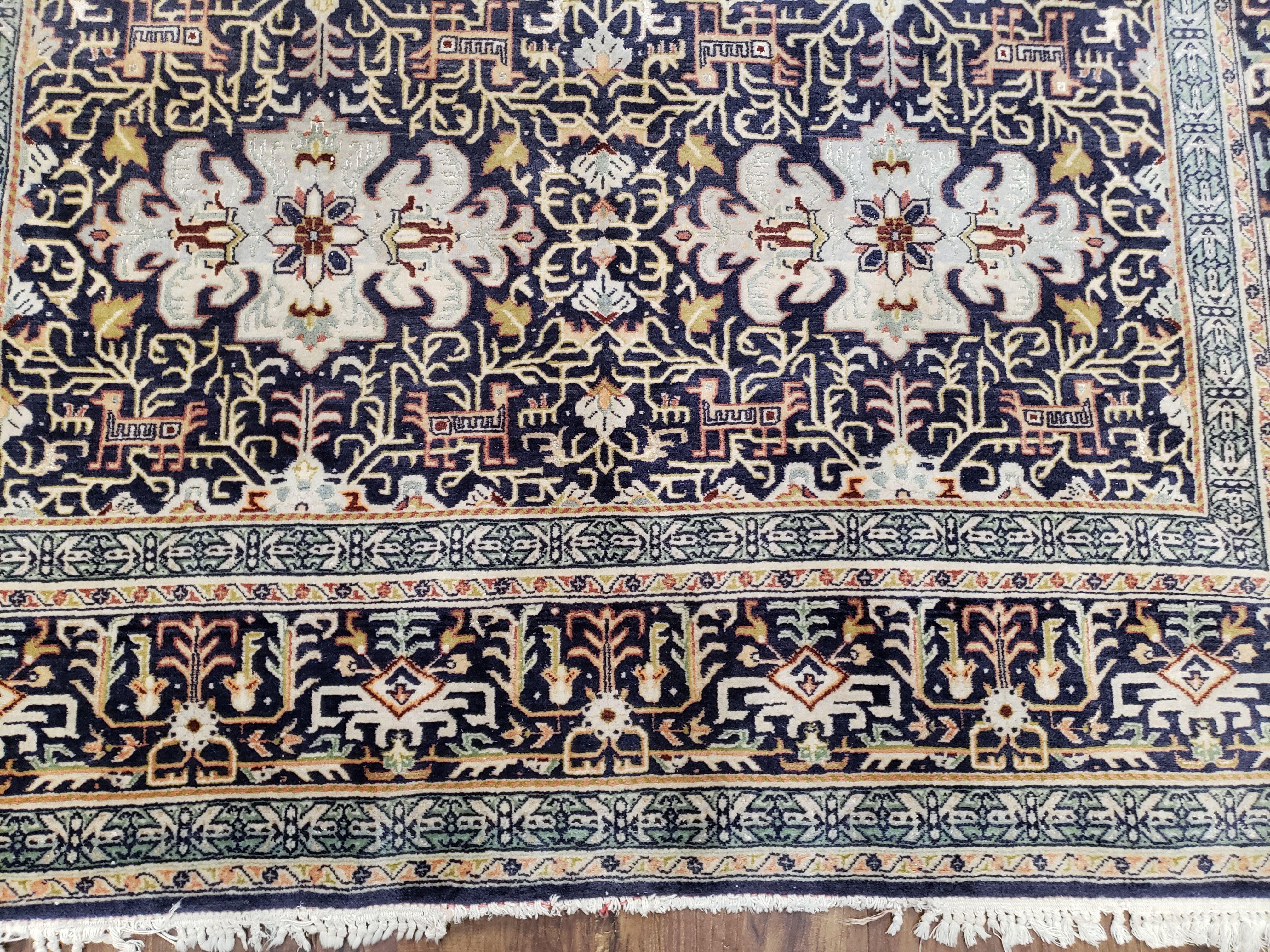 Navy Blue Persian Kashan Rug, Hand-Knotted, Wool, 4' 8" x 7' 4", Pair B