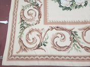 Elegant Aubusson Rug 10 x 14, Cream and Ivory Simple Aubusson Floral Carpet, Hand-Woven, European, New Aubusson Rug, Wool Area Rug, Violins
