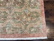 Large Modern Pakistani Rug 9x12, Handmade Wool Carpet, Peshawar Rug, Hand Knotted Oriental Rug, Contemporary, Floral, Light Green