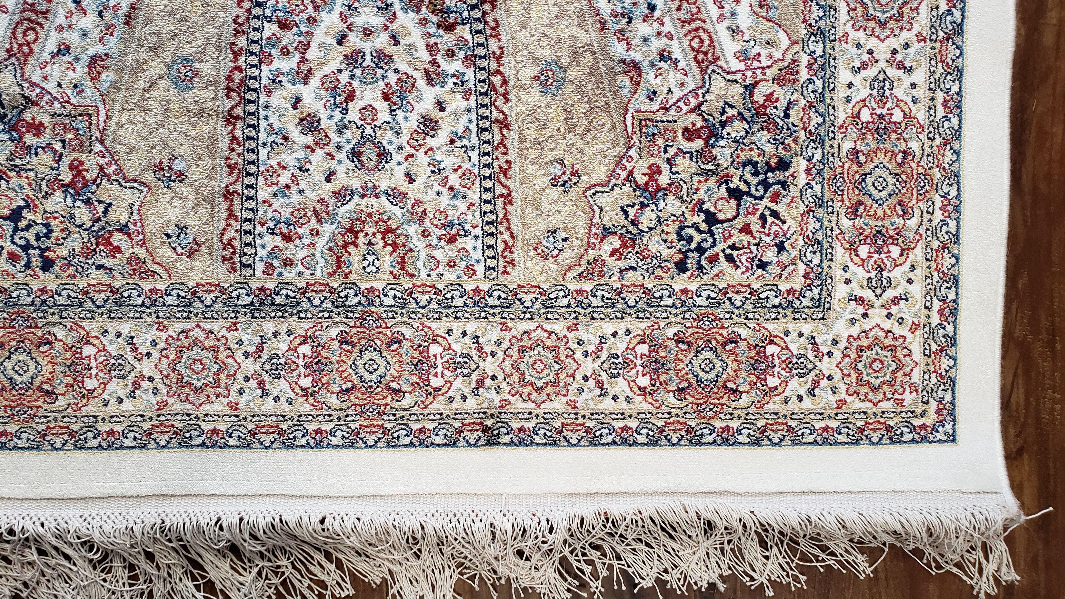 Beige & Cream Small Turkish Silk Rug, Bamboo Silk, Power-Loomed, Persian Design, High Quality, Soft Accent Rug, 3x5 ft, 2' 8" x 4' 11"