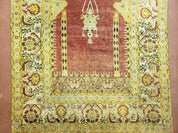 4' 5" X 7' Antique HandmadeTurkish Prayer Melas Oushak Wool Rug Mehrab Nice
