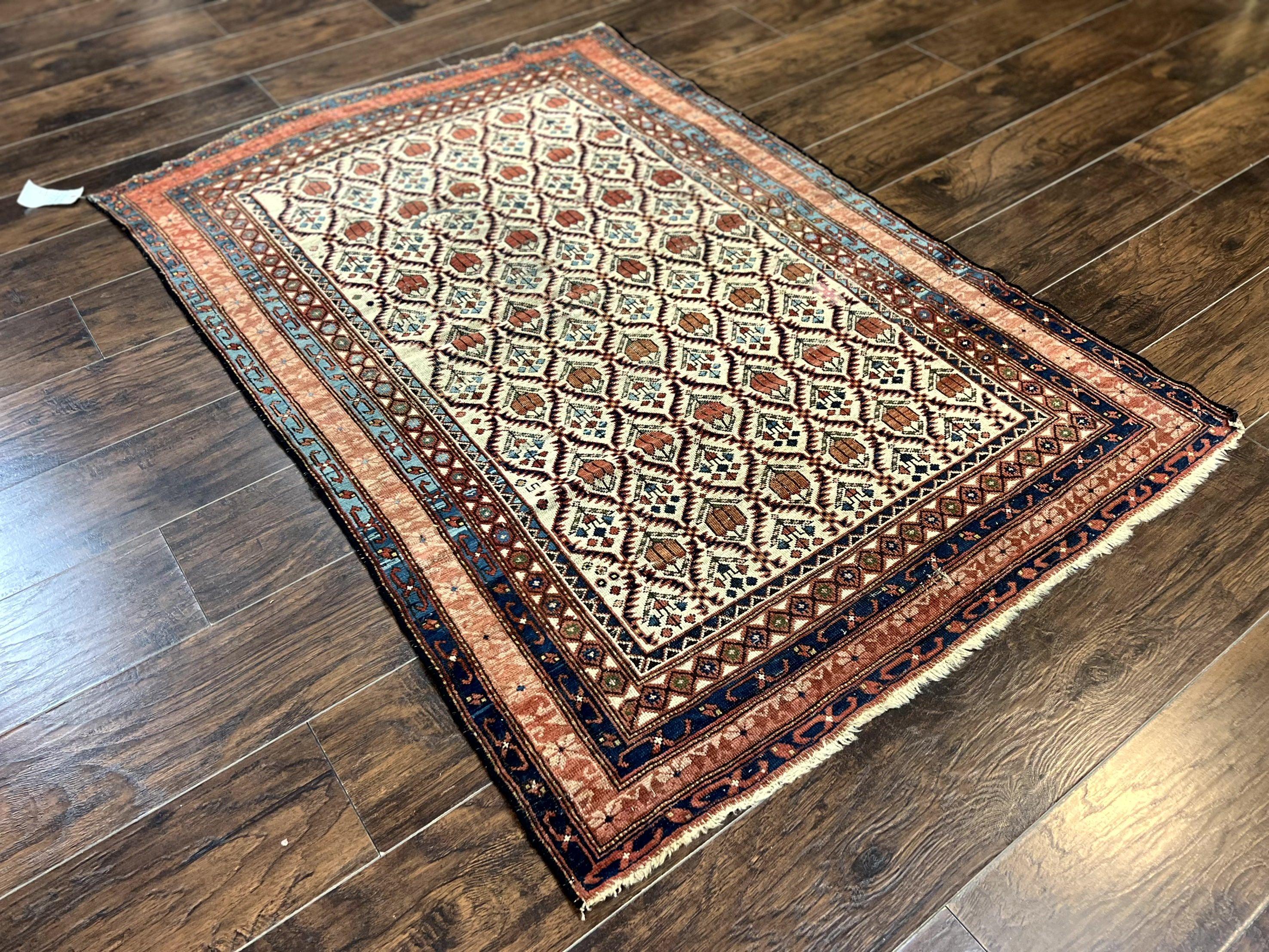 Antique Caucasian Rug 4x6, Hand Knotted Wool Carpet, Shirvan Rug