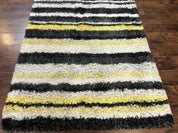 Shag Rug 5x8, Yellow Ivory Charcoal, Contemporary