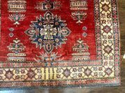 Square Turkish Rug 6x6, Azerbaijani Azeri Turkish Armenian Rug, Red Tan Blue, Geometric, Wool Carpet