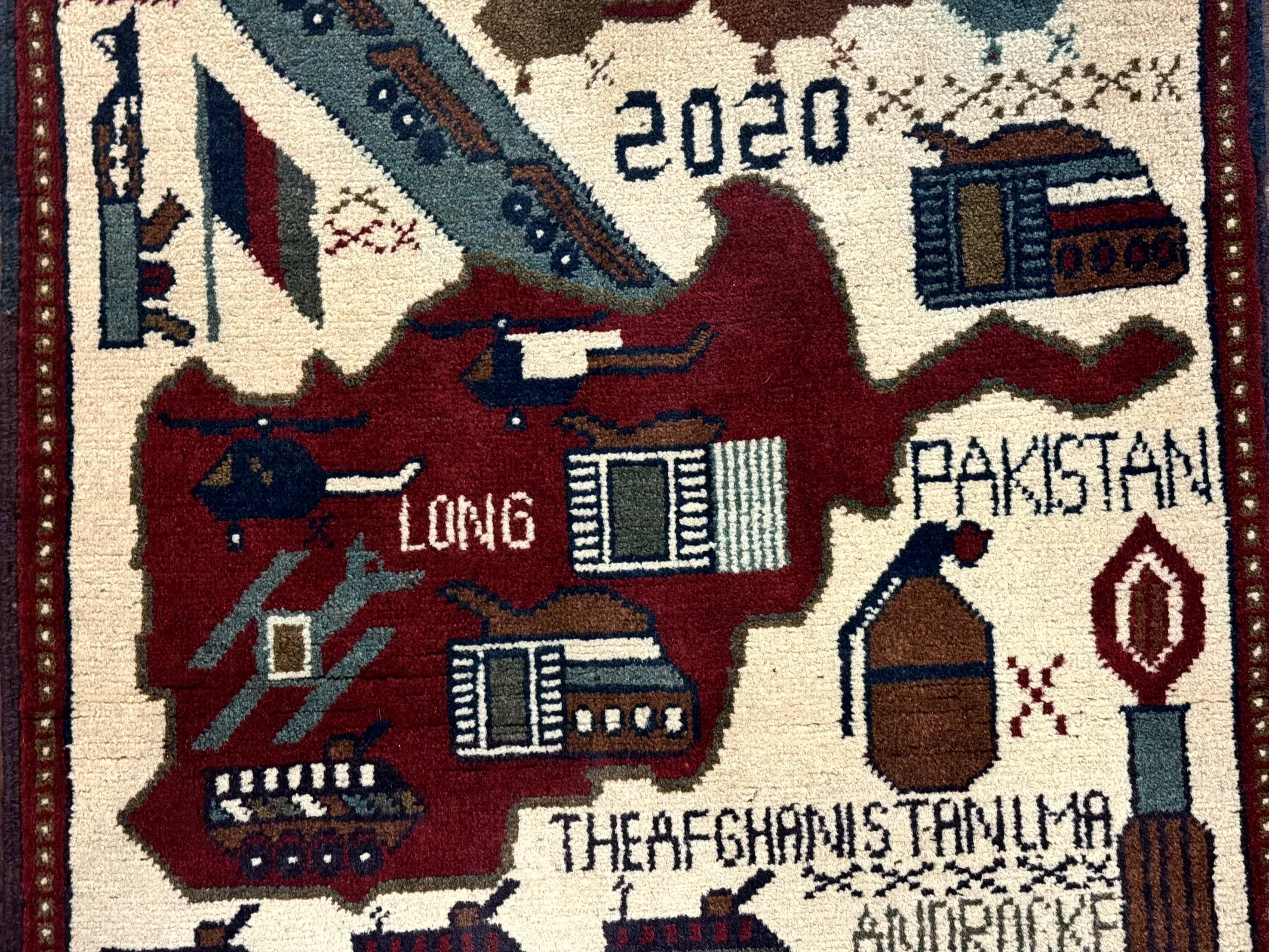 Afghan War Rug 2 x 2.6, Guns Tanks Helicopters