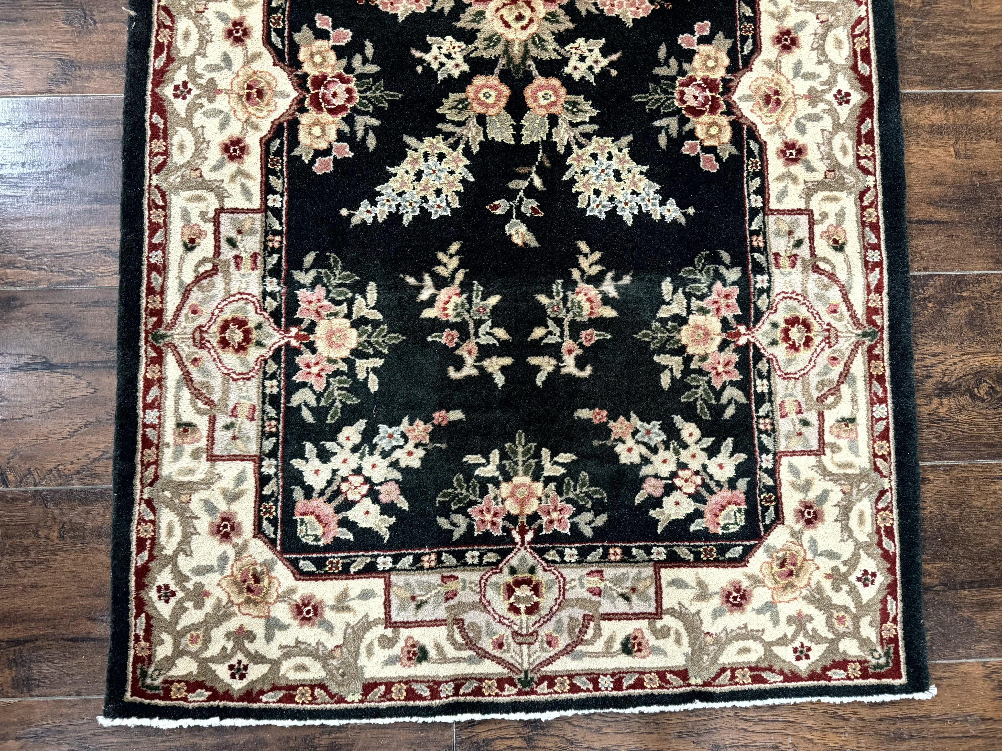 Long Pak Persian Runner Rug 2.7 x 21, Floral Allover, Dark Green and Beige, Handmade Wool Runner Rug, 21ft Runner for Hallway