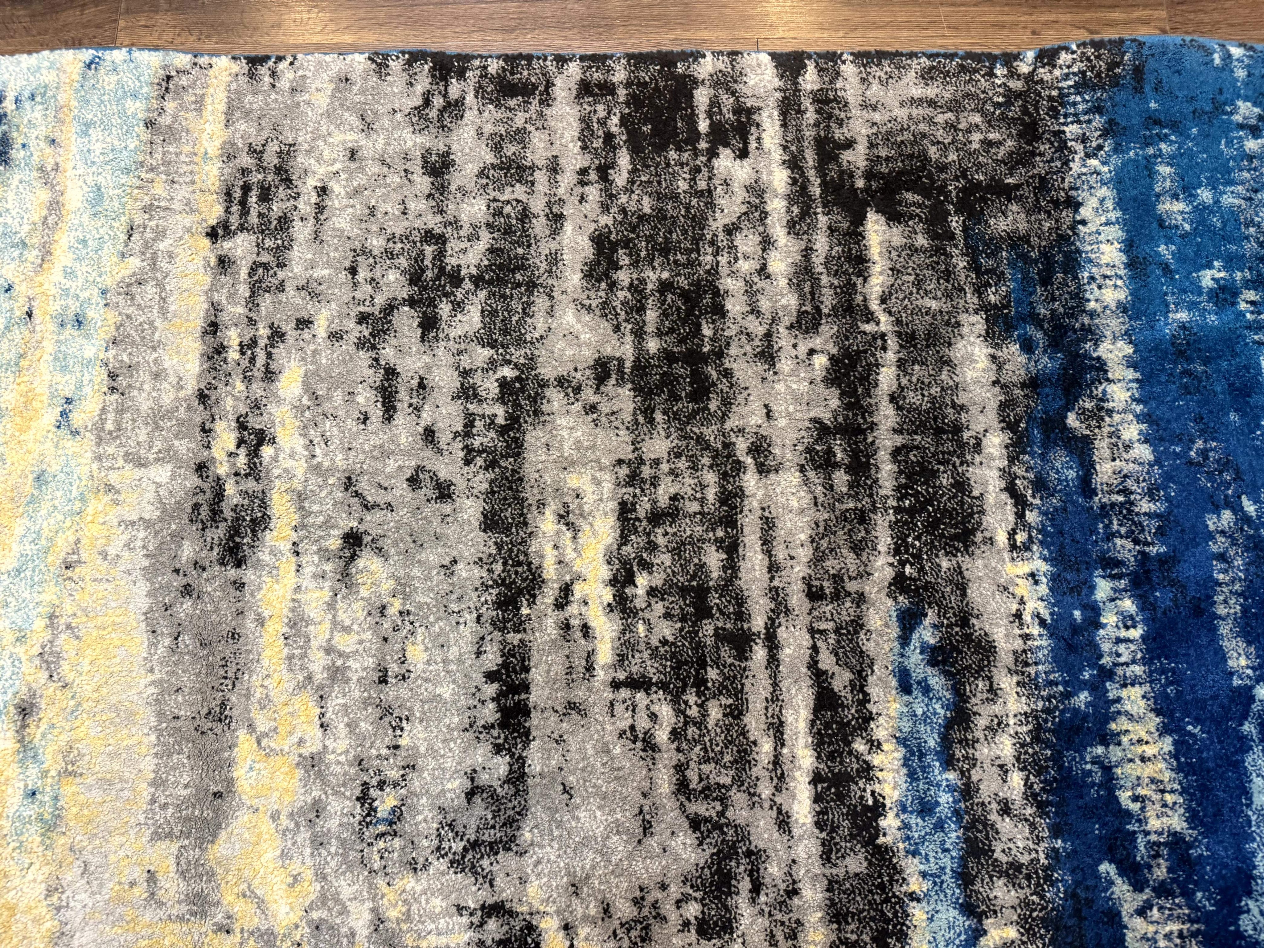 Modern Abstract Blue Area Rug 8x11 ft