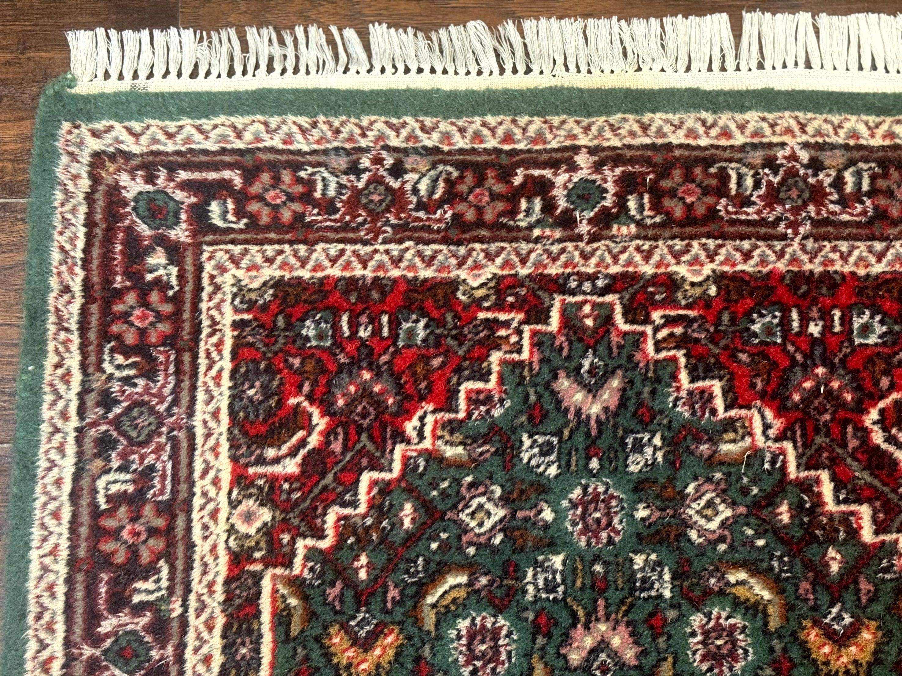 Green Indo Persian Bidjar Runner Rug 3x10, Green and Red