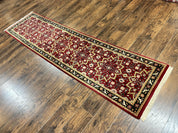 Indo Persian Runner Rug 2.6 x 10, Floral Hand Knotted Wool Hallway Rug, Red
