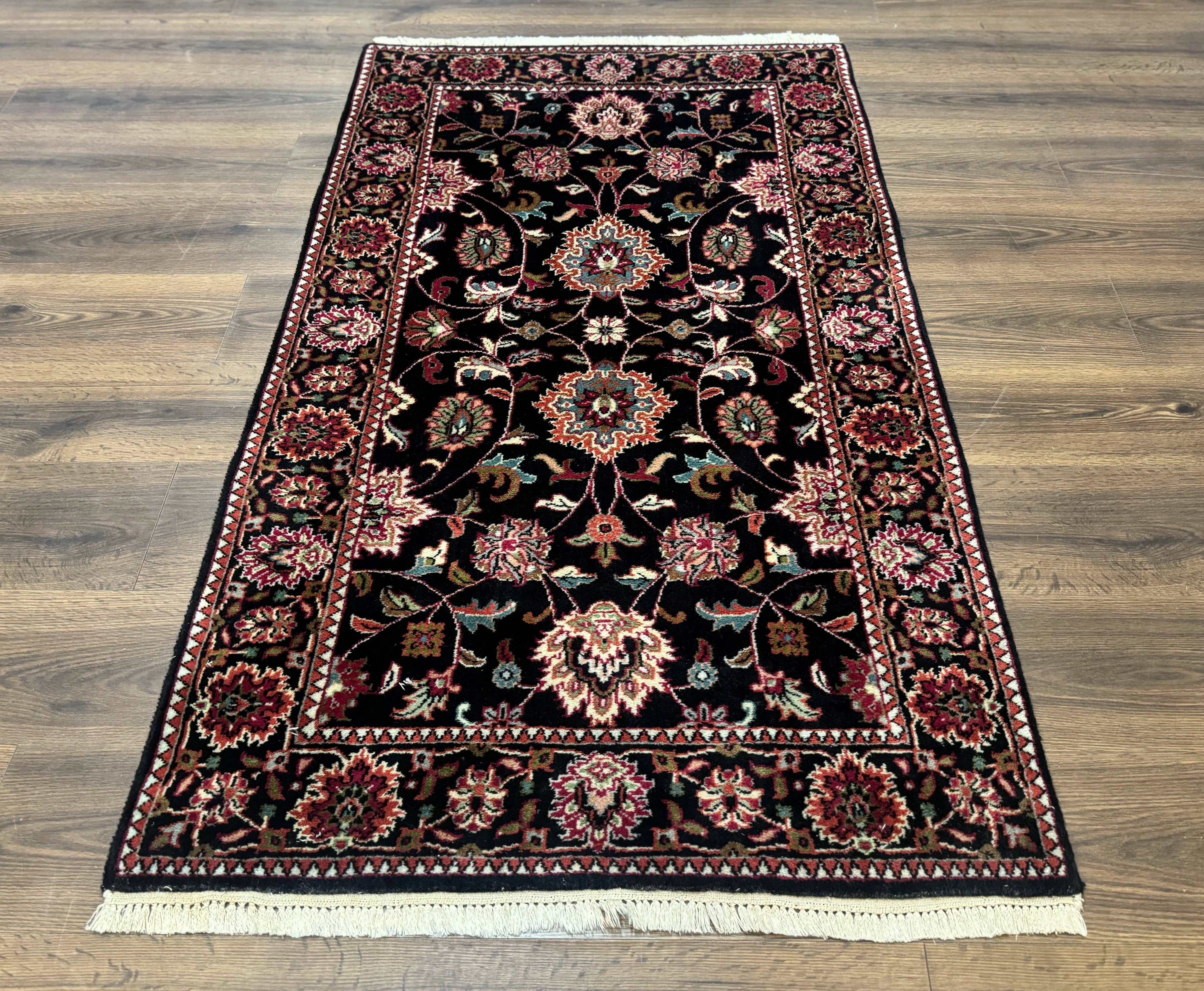 Indo Persian Sarouk Rug 3x5, Black Traditional Oriental Carpet