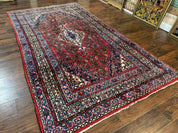 Persian Tribal Rug 6x11, Red Blue Ivory, Antique Persian Carpet, Hamadan Dargazin Carpet