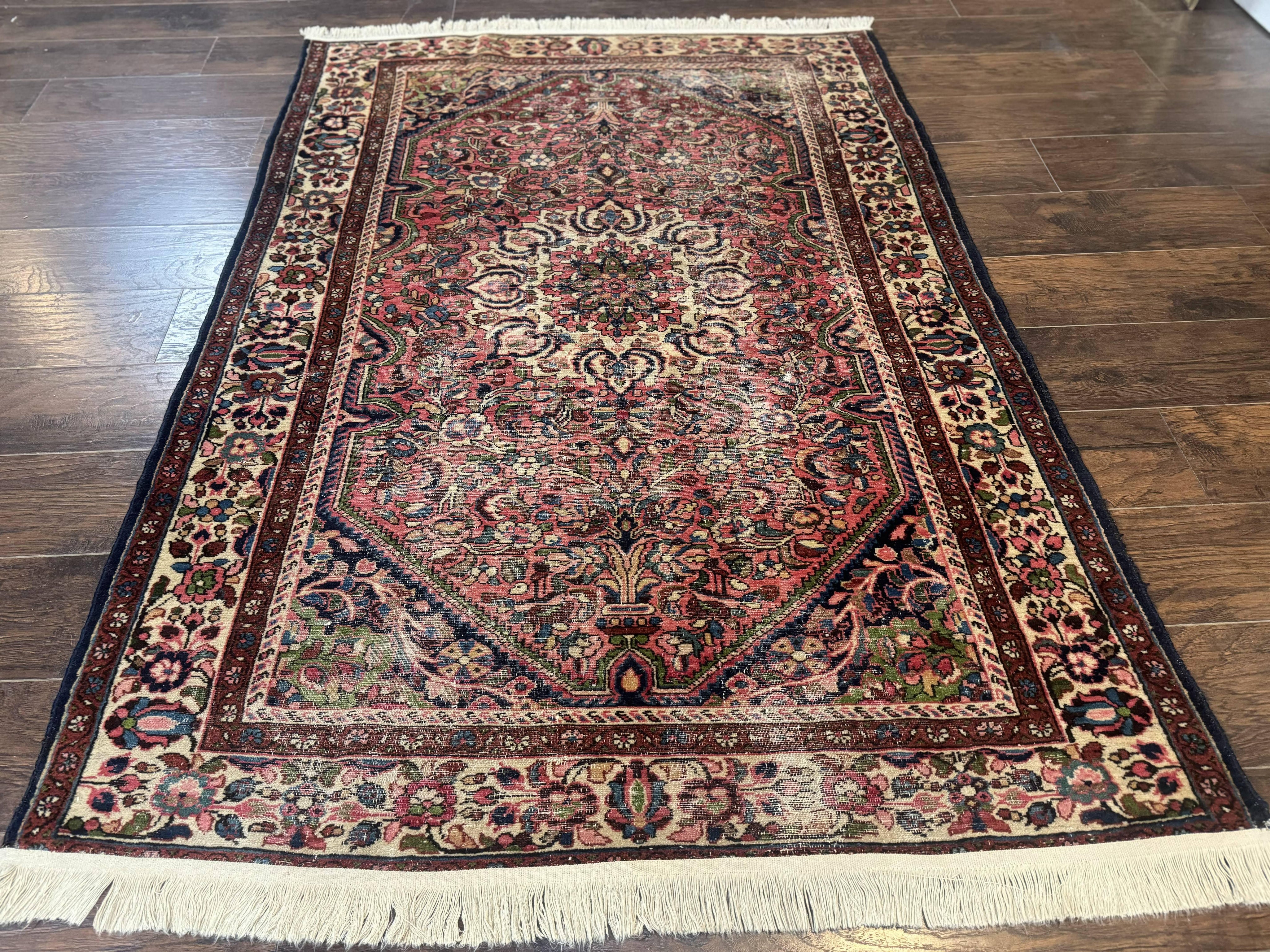 Antique Persian Malayer Rug 4'7" x 6'6" – 1920s Tribal Red Wool Carpet