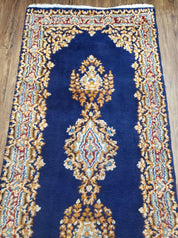 Semi Anique Dark Blue Persian Kerman Runner, 2'7" x 13'5"